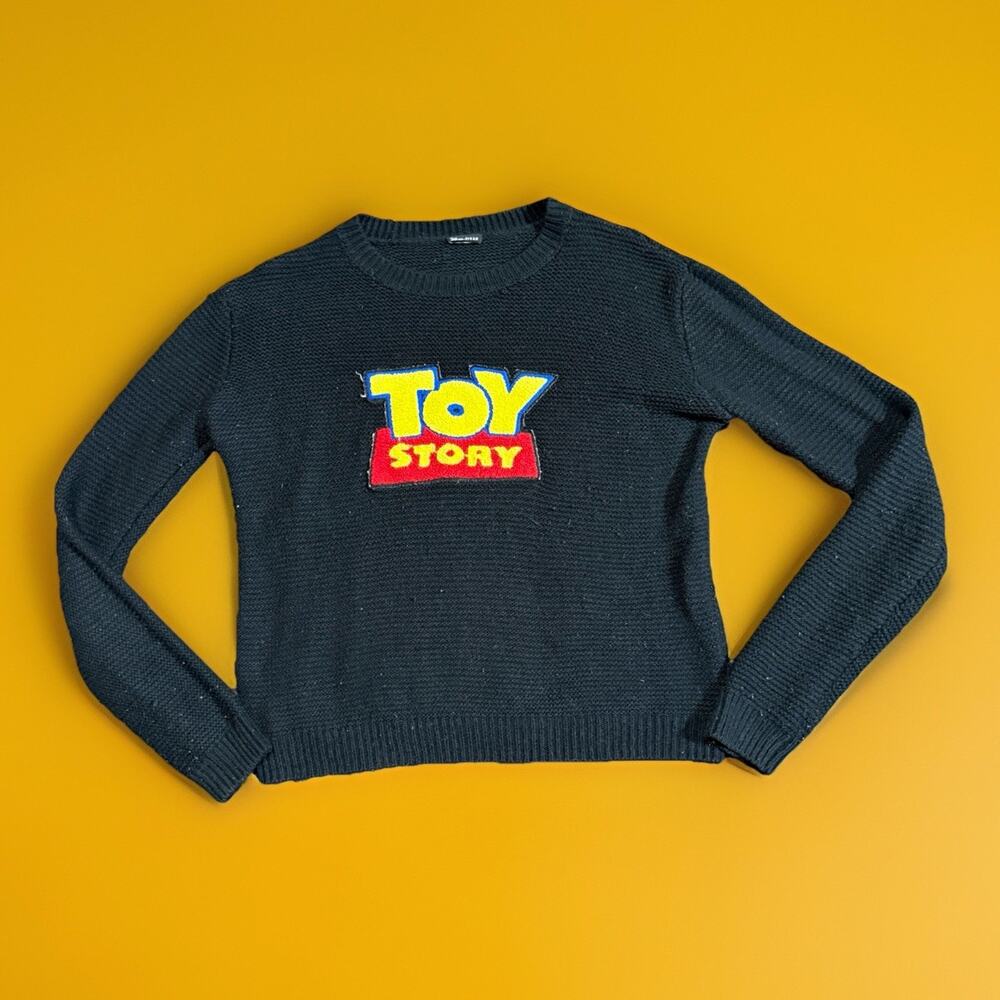 Toy Story Sweater Womens Small Black Disney Pixar Graphic Knit Pullover